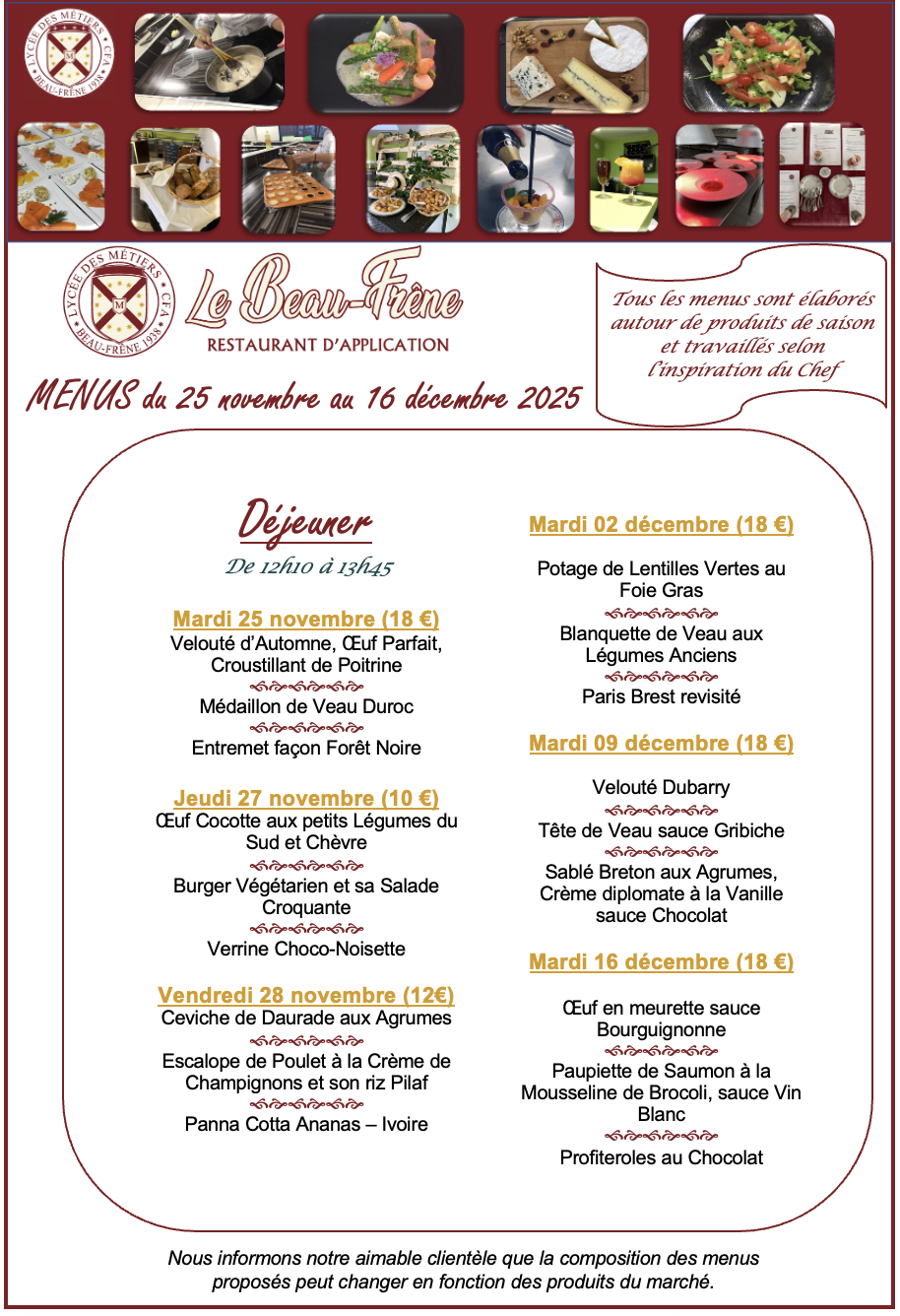 LBF Dejeuner 25 Novembre au 16 Decembre 2025