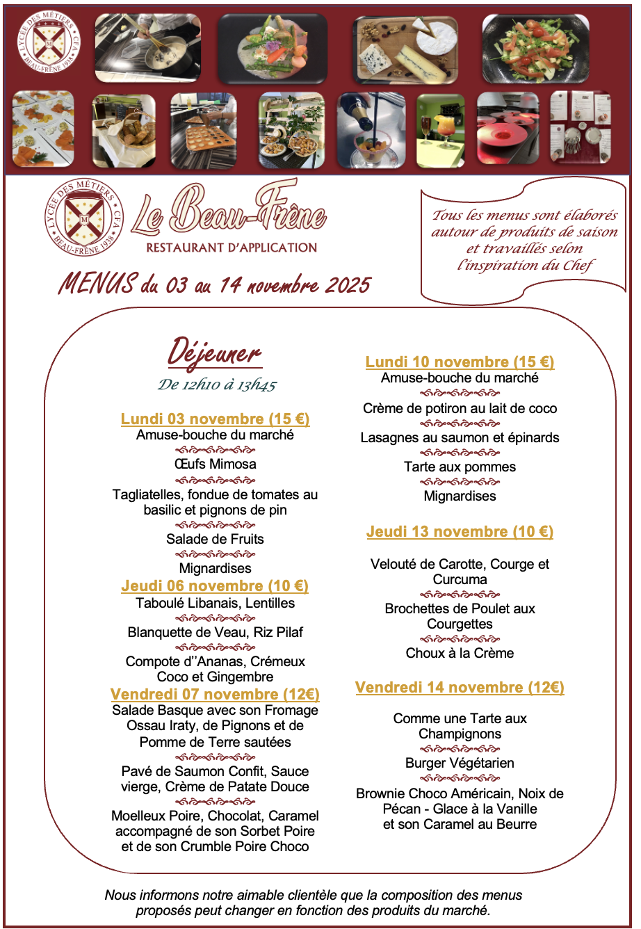 LBF Dejeuner 3 au 14 Novembre 2025