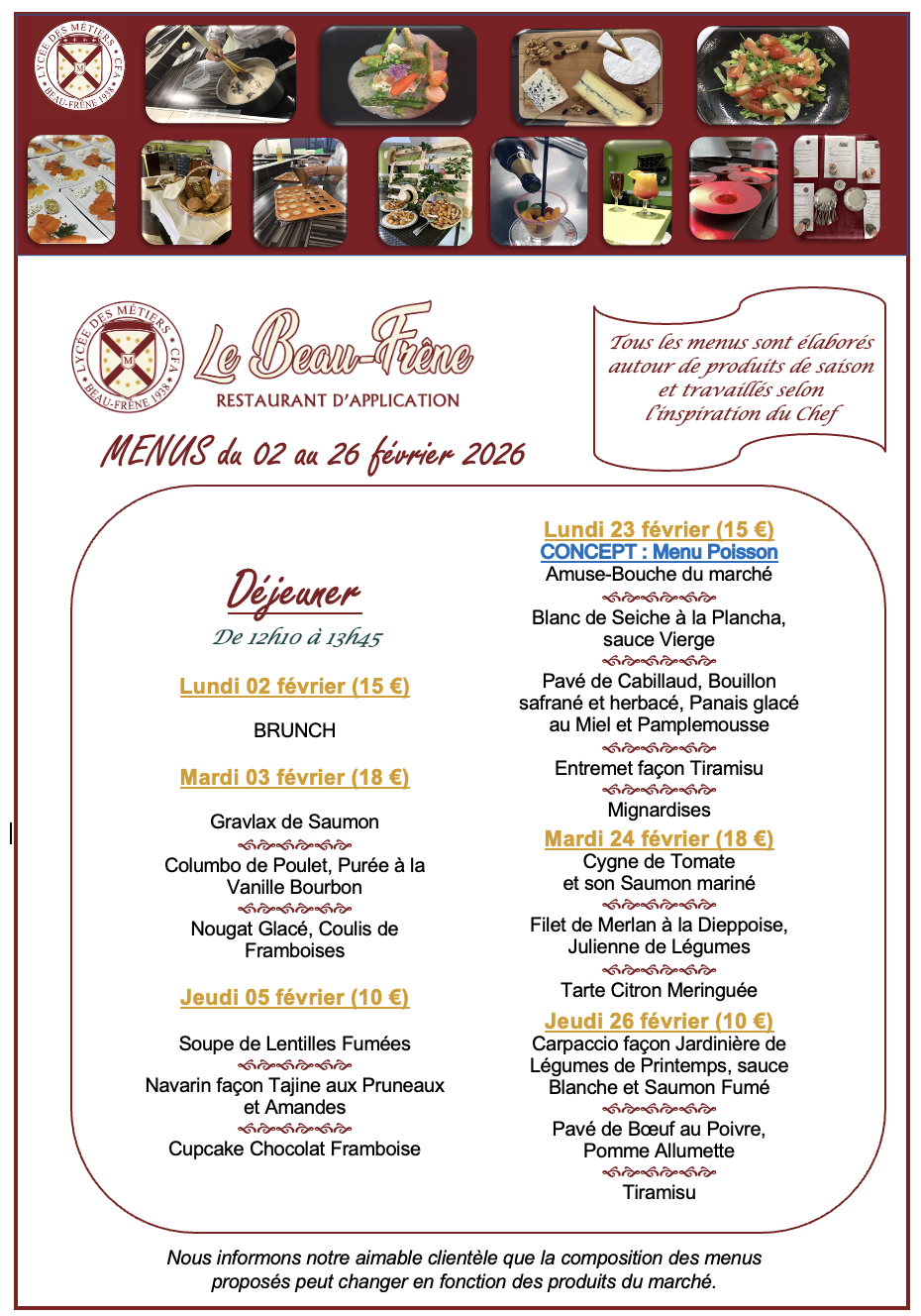 LBF Menus 2 et 26 fevrier midi 2026